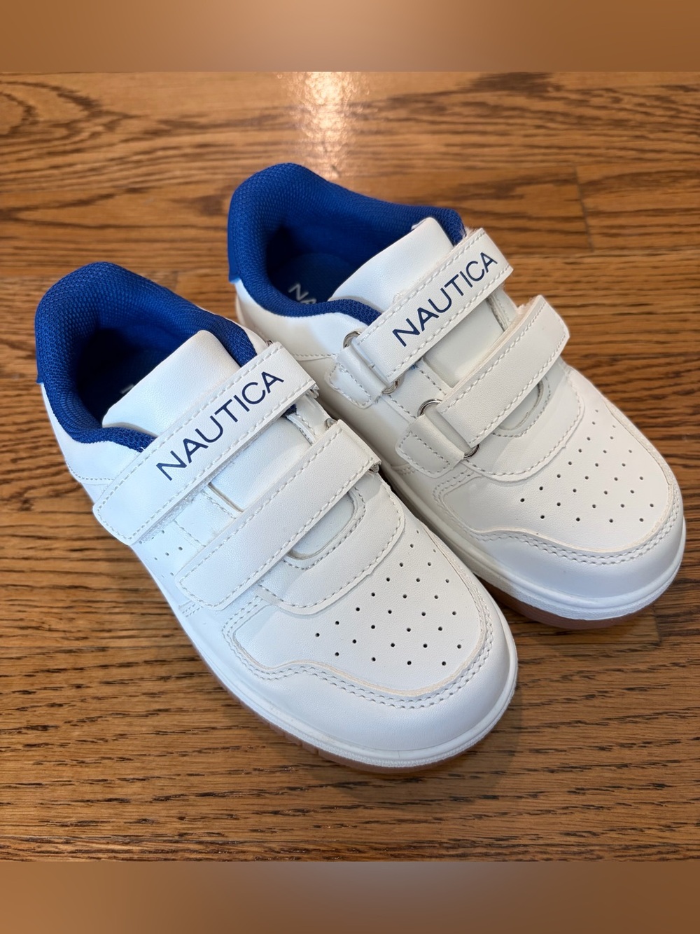 Nautica White and Royal Blue Kids Velcro Sneakers, Size 10 Toddler